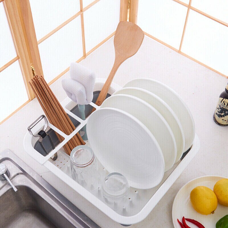 Folding Drain Rack Dishes Cutlery Storage Box Drainer Stand Cup Holder for Kitchen Tableware UD88