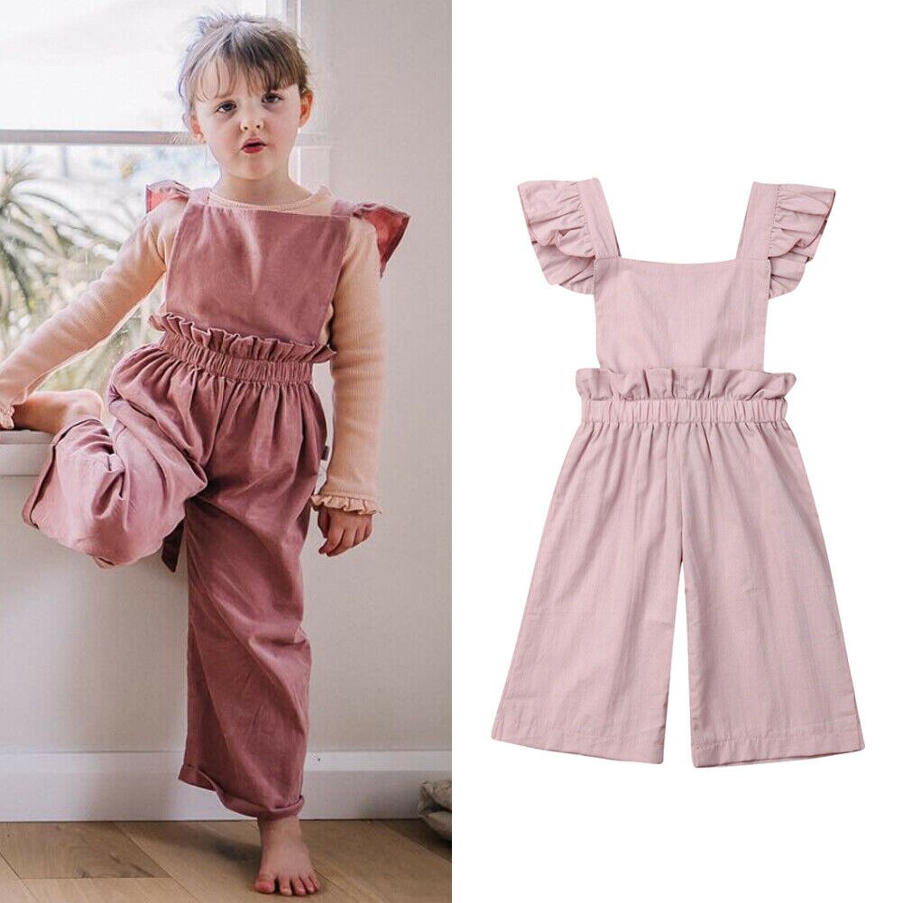 Höst barn bebis flickoverall romper ärmlös volang rosa solid romper jumpsuit ettdelat kläder