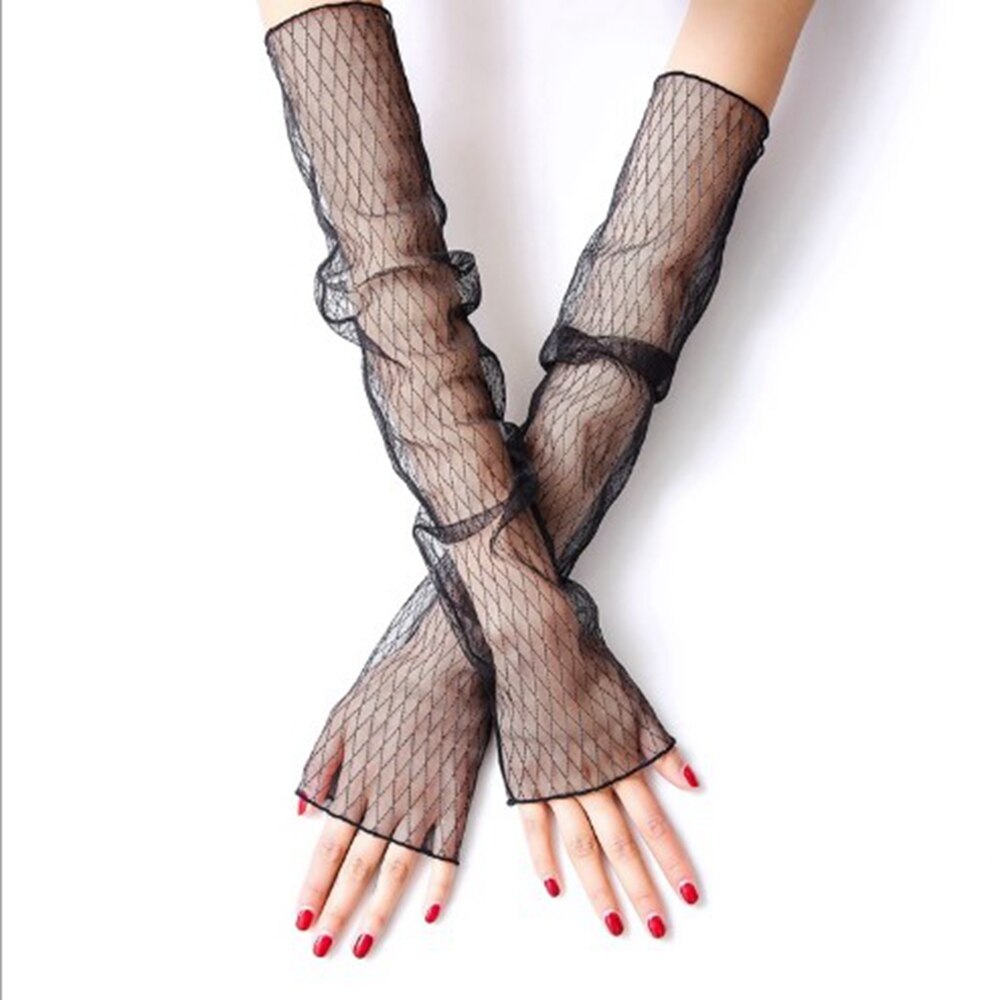 Gants de conduite à manches longues en dentelle pour femmes, Protection solaire, respirants, à la , demi-doigt, chaussettes en gaze: 3