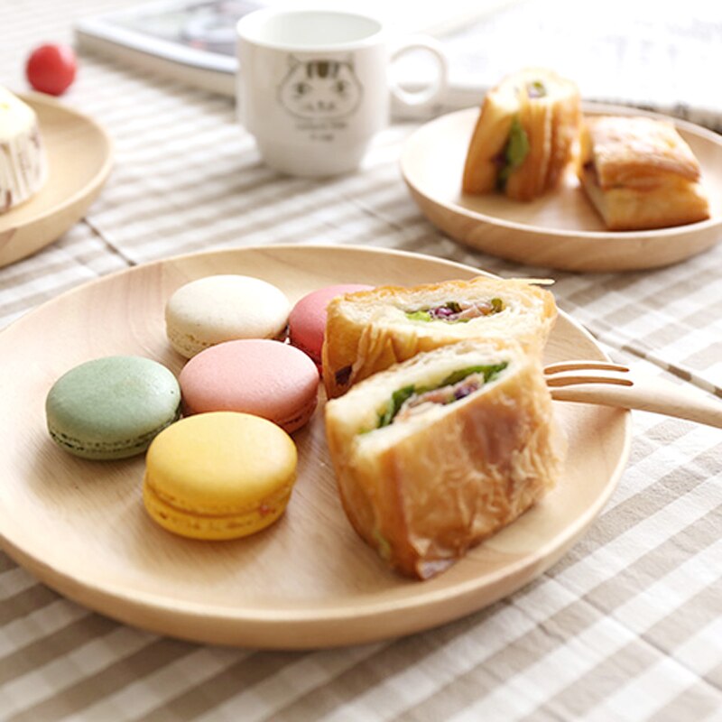 Platos redondos de madera, juego de platos grandes y pequeños de madera, plato para servir aperitivos, tartas, bandeja de comida, utensilios de madera, vajilla, 2 uds.