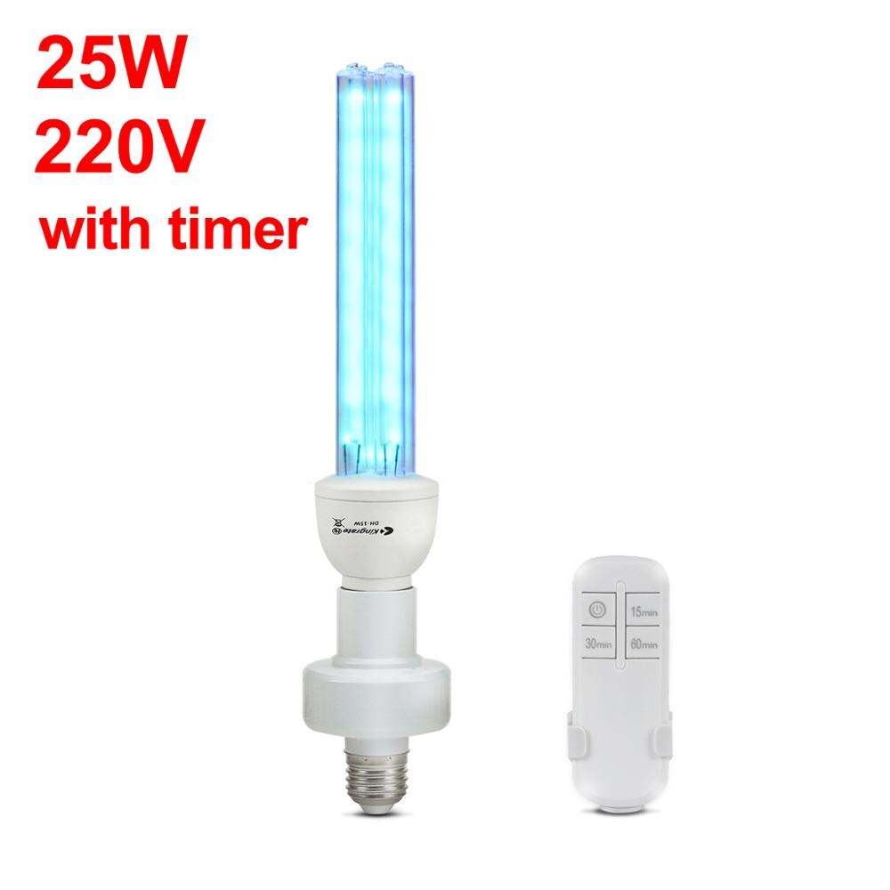 Timing Uv Sterilisator E27 15/25W Uvc Lamp Quartz Licht Buis Desinfectie Lamp 110V 220V Ozon UV-C Bacteriedodende Ultraviolette Lampen: 25W 220V With Timer / UVC NO Ozone