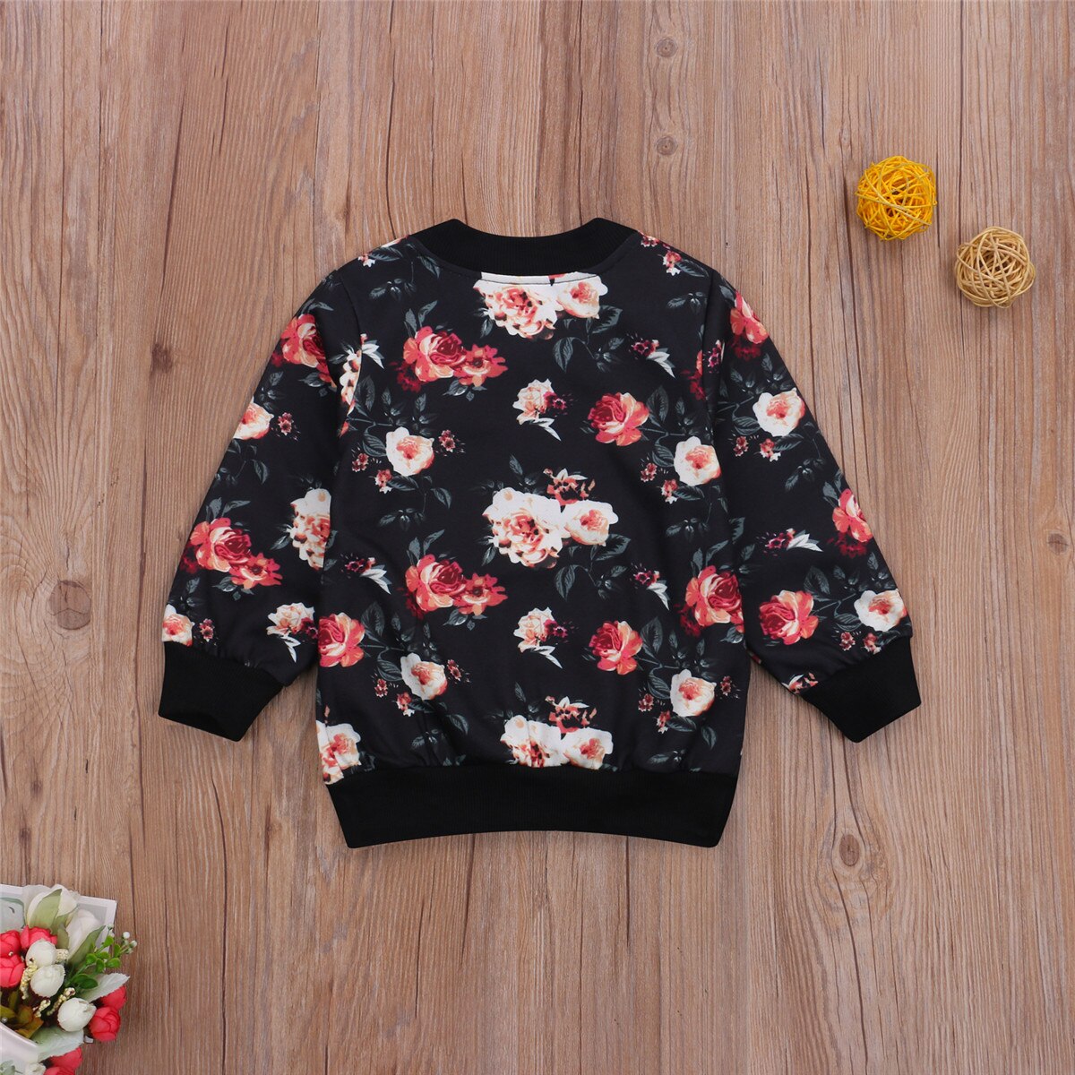 Kinderen Meisjes Rits Jas, Baby Geribbelde Zoom Bloemen Gedrukt Top Lange Mouwen Jas Voor Kinderen 2-7Y Lente Herfst