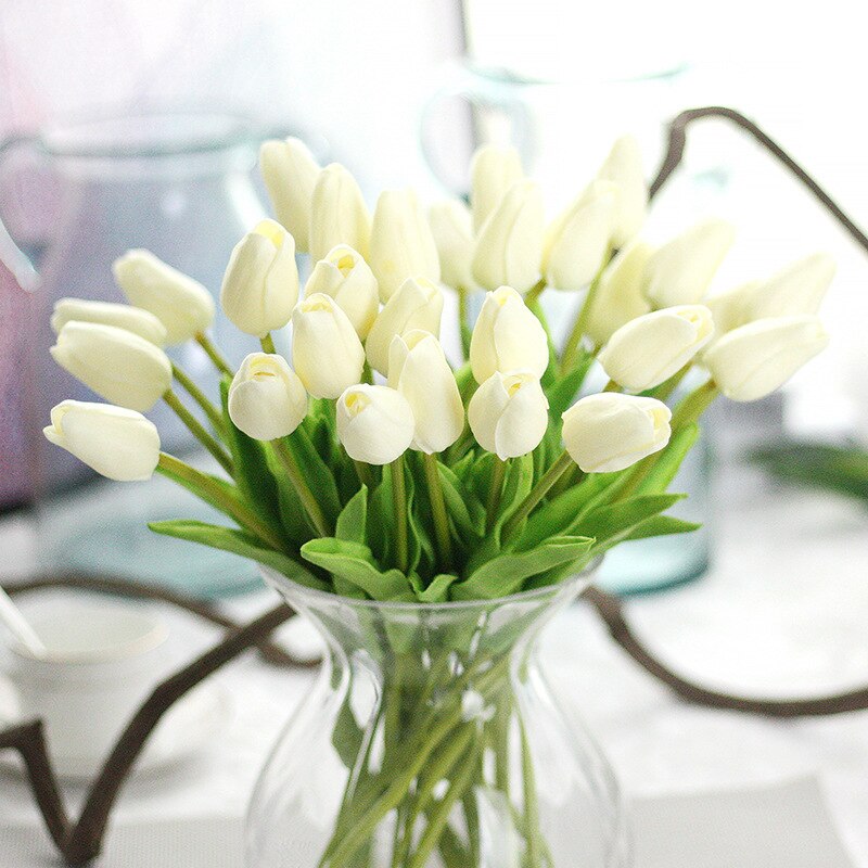 1pc pu tulipan kunstig blomst ekte touch mini tulipan hjem bryllup dekorasjon blomst: Melk hvit