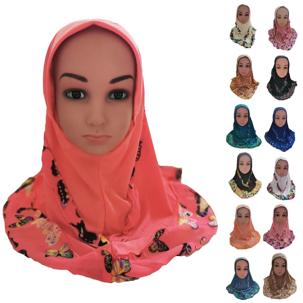 12 stk muslimske børnepiger tørklæde fuldt cover arabisk tørklæde sjal headwrap cap ramadan tilfældig farve