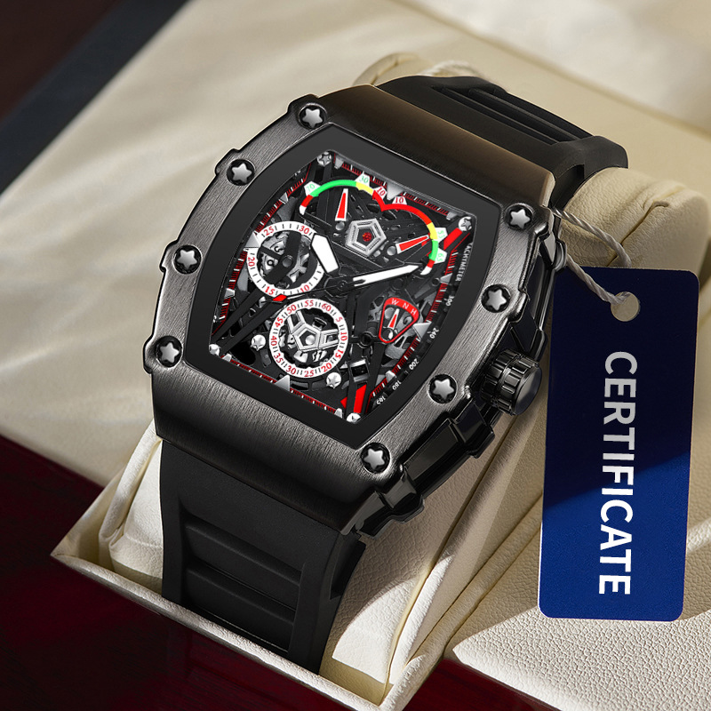UTHAI CQ309 Herrenuhr Wasserdicht Nachtlicht Kalender Wein Eimer Silikonarmband Quarzuhr Herrenuhren
