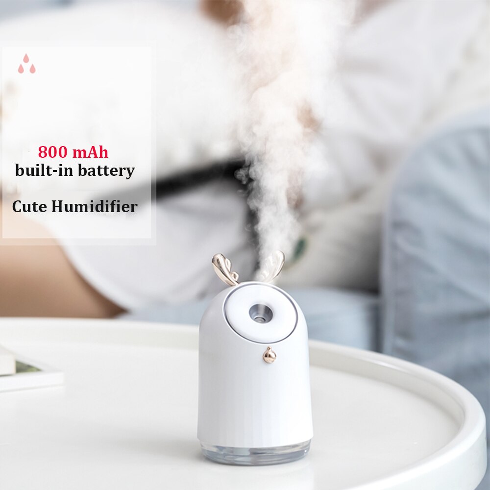 Draadloze schattige luchtbevochtiger, usb, ultrasone aroma diffuser, 800 mah ingebouwde batterij, oplaadbare mistmaker: Wit