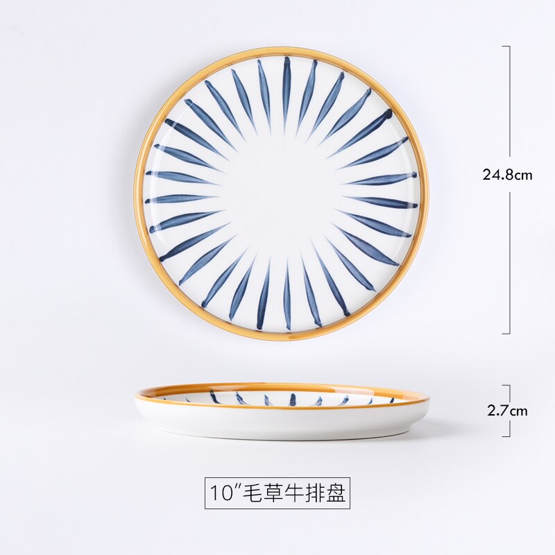 Serving Plate Dinner dish Underglaze Color Tableware Dish Steak Flat Plate Breakfast Plate Hand-painted Ceramic: 10 INCH A