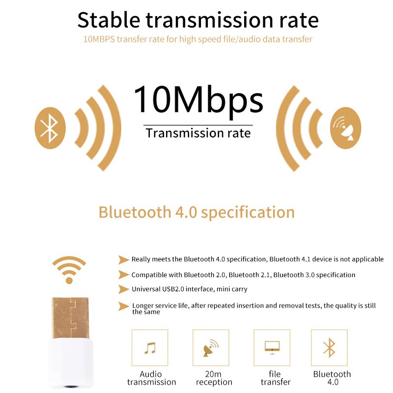 USB Mini Bluetooth Audio Receiver Stereo 3.5mm Music External Bluetooth Adapter recharging for Car Wireless Speakers Sound