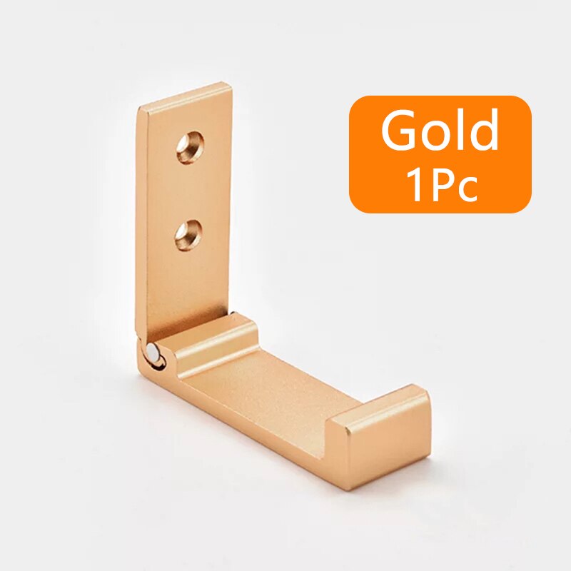 Ganchos plegables para puerta de pared, Perchero de ropa, sombrero, bolsos colgadores de aleación de aluminio, cocina, baño, ganchos de toallas a prueba de herrumbre, gancho individual plegable: Dorado