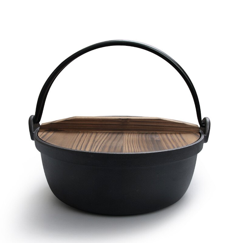 Pentola In Ghisa Giapponese Per Shabu Hot Pot – Con Coperchio E Supporto In Legno, 20 Cm, Per Zuppe E Picnic