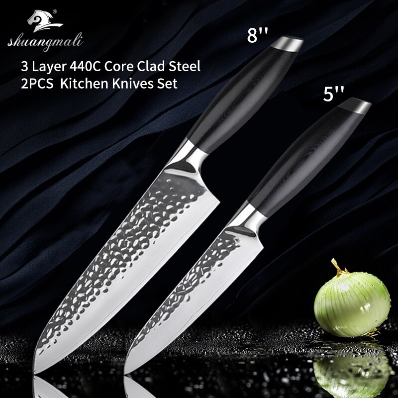 Utility Home Kitchen Knife Set 440C Forged Stainless Steel Chef Knives Set Slicing Paring Steak Chinese Cleaver Chef Knife Set: 2PCS Knife Set