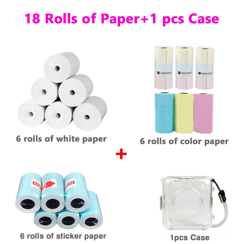 Paperang – mini-imprimante photo thermique Portable P1, bluetooth, USB, pour téléphone Android et iOS: 18 rolls paper case
