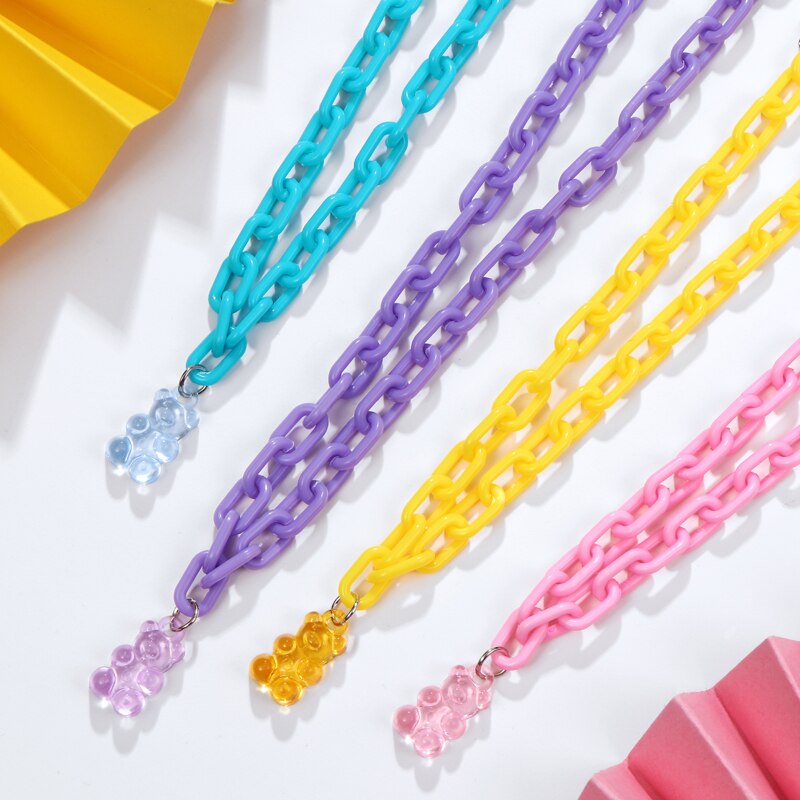 Regenboog Leuke Jelly Kleine Beer Ketting Bohemian Ketting Transparante Beer Hanger Kettingen Sieraden Voor Vrouwen Kids Accessoires