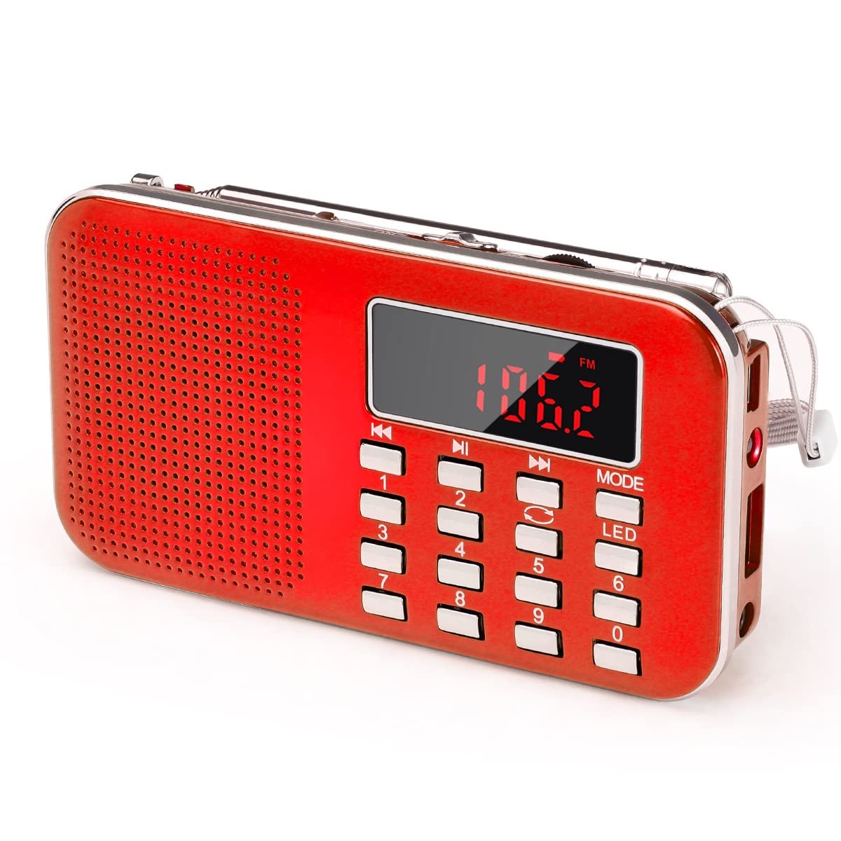 PRUNUS J-908 Radio Portable AM FM Radio poche HIFI stéréo haut-parleur météo Radio Station Radios numérique Rechargeable: Rouge