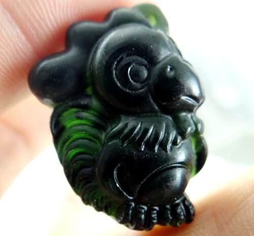 Unique Natural stone black green jades hand-carved Three-dimensional 12 Zodiac signs pendant Gems jewelry Making necklace 1pcs: monkey