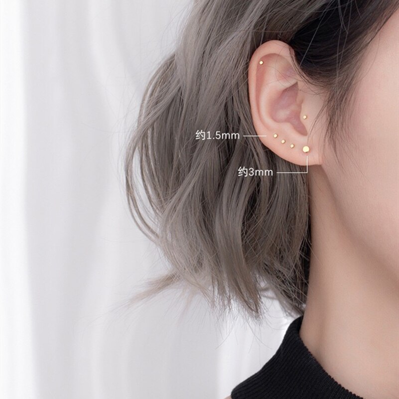 Boucles d'oreilles en argent sterling 925, très fines, très petites, rondes, avec des clous, mini, mignonnes, pour garçons et filles, adorable, 1.5/3mm