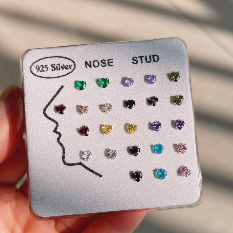 Hellolook 24Stck zierlich 925 Sterling Silber Liebe Herz Klar Cz Zirkon Nase Ringe &Ampere; Nieten Für Frauen Minimalistischen Süße körper Schmuck