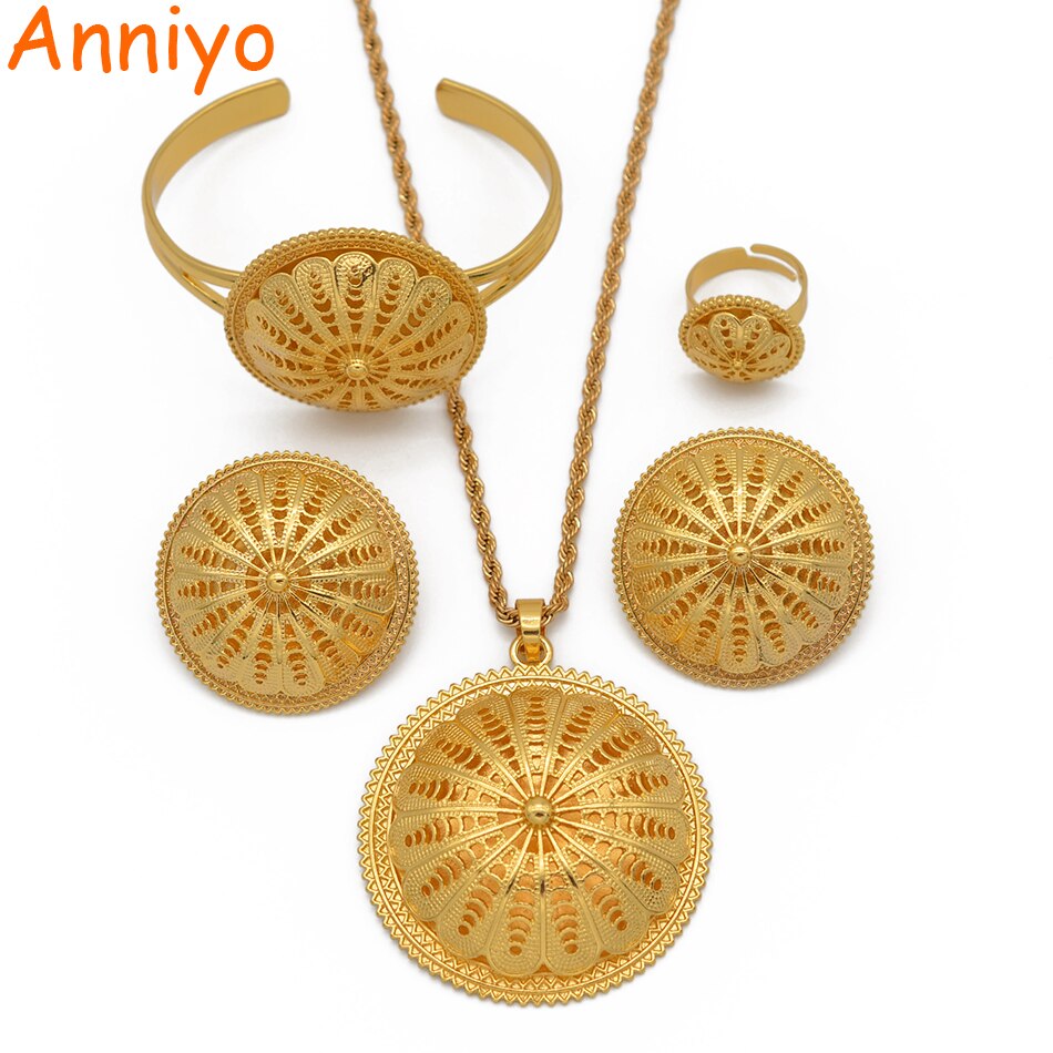 Anniyo etíope joyería de boda de novia juegos de colgantes collares pendientes anillo pulsera de las Mujeres de Eritrea Partido Africano #207606