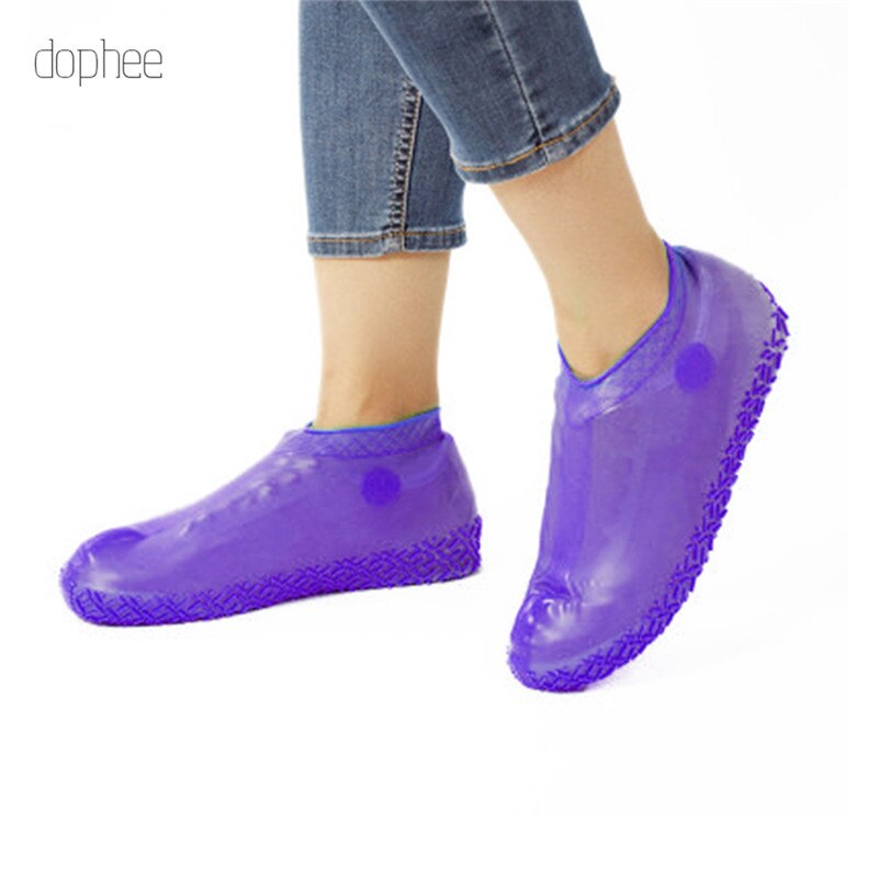 dophee 1 Pair Reusable Silicone Shoe Cover L Waterproof Rain Shoes Covers Camping Slip-resistant Rubber Rain Boot Overshoes: Purple