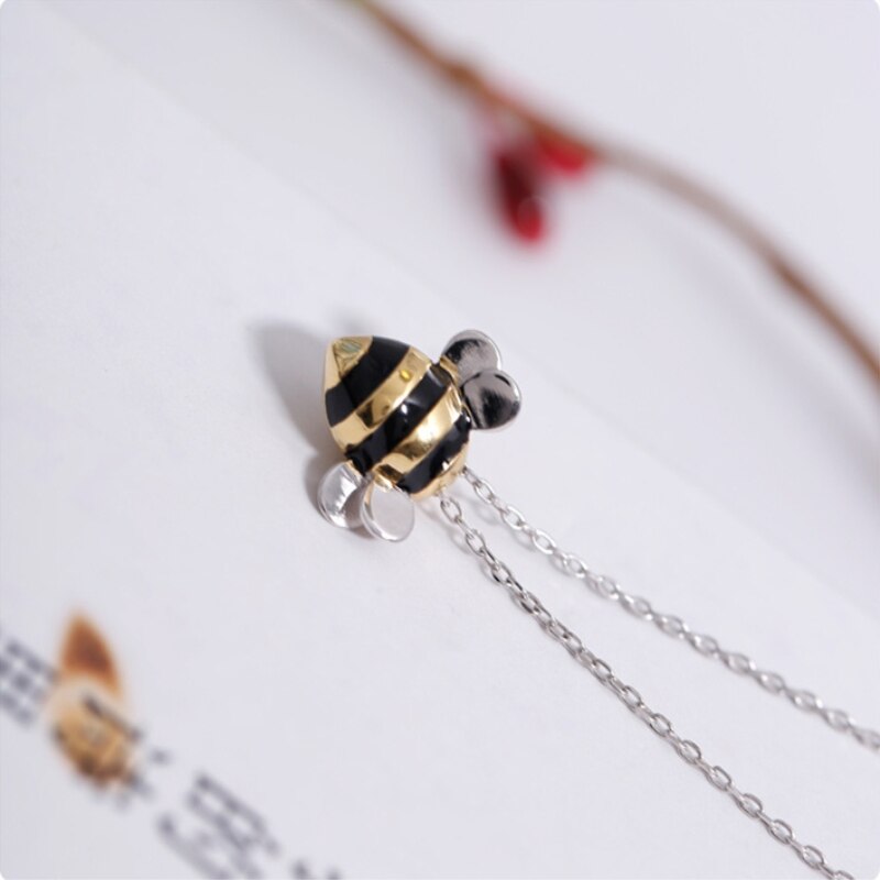 WYEAIIR-Cadena de clavícula de Plata de Ley 925 para mujer, collar con de abeja, dulce y , con personalidad literaria versátil