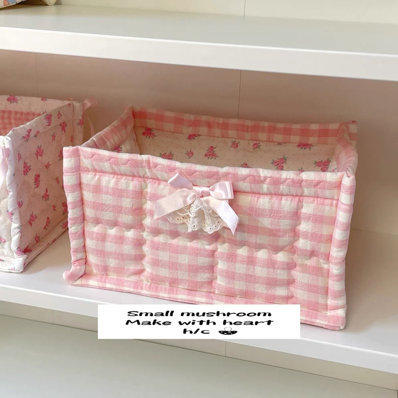 Square Storage Basket Lace Flower Desktop Organizer Storage Basket Korean Quilted Storage Basket Cute Storage Frame Home Decorat
