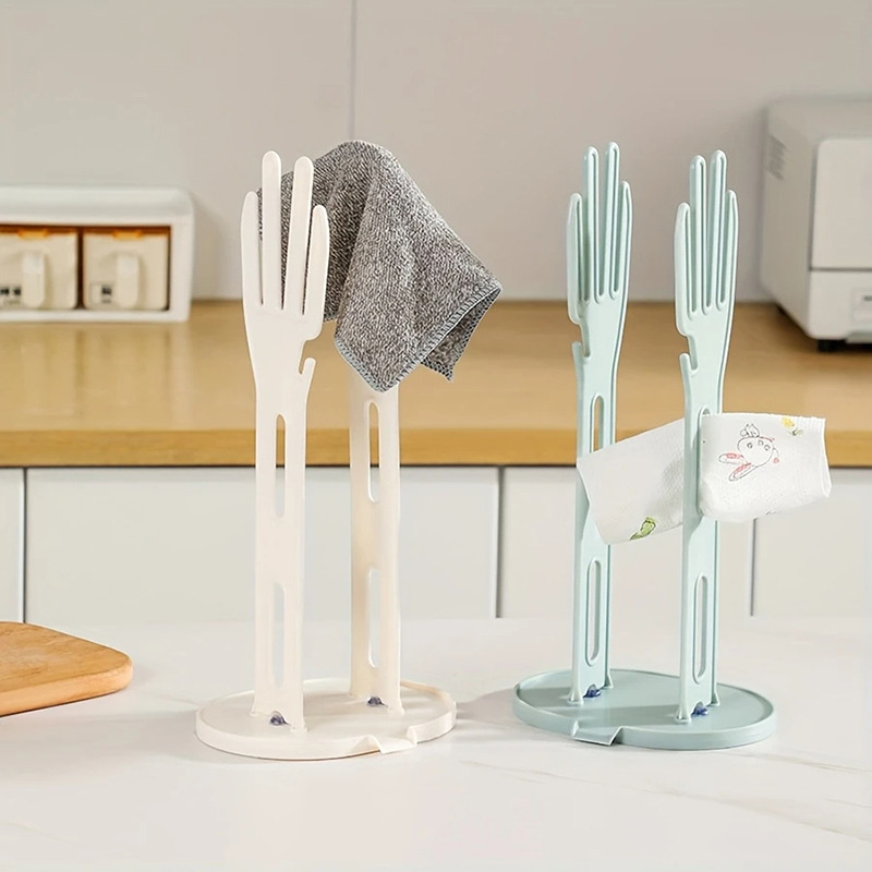 A drying rack for kitchen rubber gloves, a glove holder and a drying rack for towels in the kitchen and bathroom