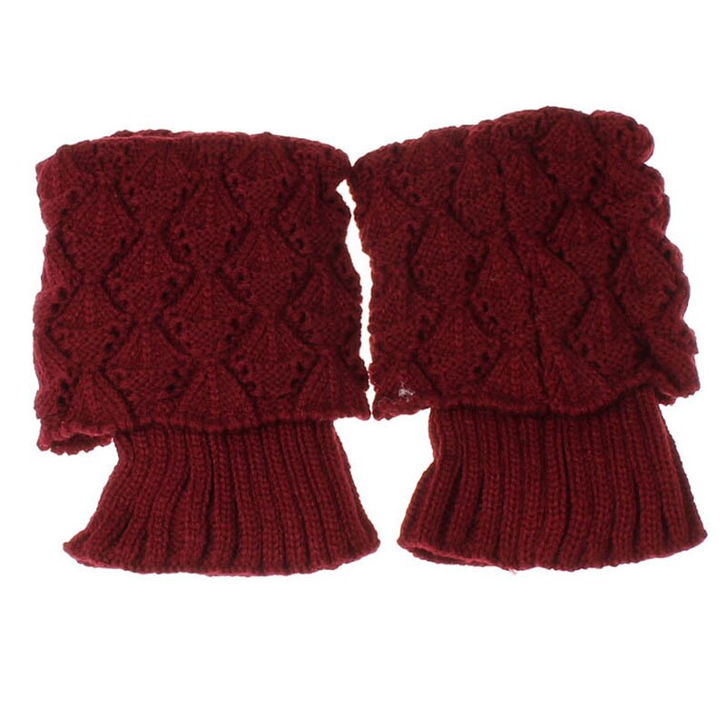 1pair Stretch Boot Cuffs Women Winter Short Crochet Grain Shell Knit Leg Warmers Foot Cover Toppers Socks NIN668: Red