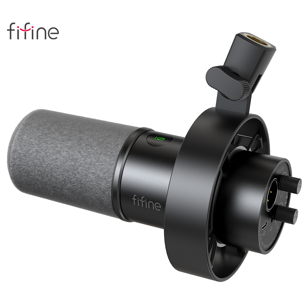 Mikrofon dynamiczny FIFINE USB/XLR z mocowaniem amortyzującym, wyciszeniem dotykowym, gniazdem słuchawkowym i regulacją głośności, do komputera lub nagrywania kart dźwiękowych -K688