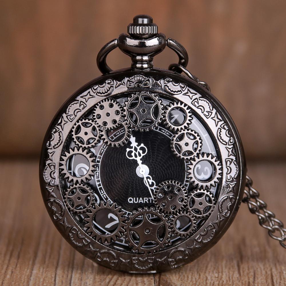 Ihåliga redskap steampunk siffror nummer fickur kvarts halsband ficka &amp; fob klockor kedja hänge män kvinnor manlig klocka