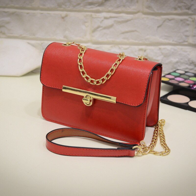 BANKUO Spring Ladies Casual Bag Leather PU Women Vintage Chains Shoulder Bag Girl Crossbody Bag Picnic Shopping Summer X41: Red