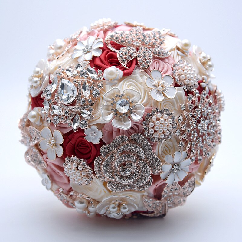 nouvelle soie fleurs de mariage strass bijoux Blush rose broche Bouquet or broche robe de mariée mariage Bouquet