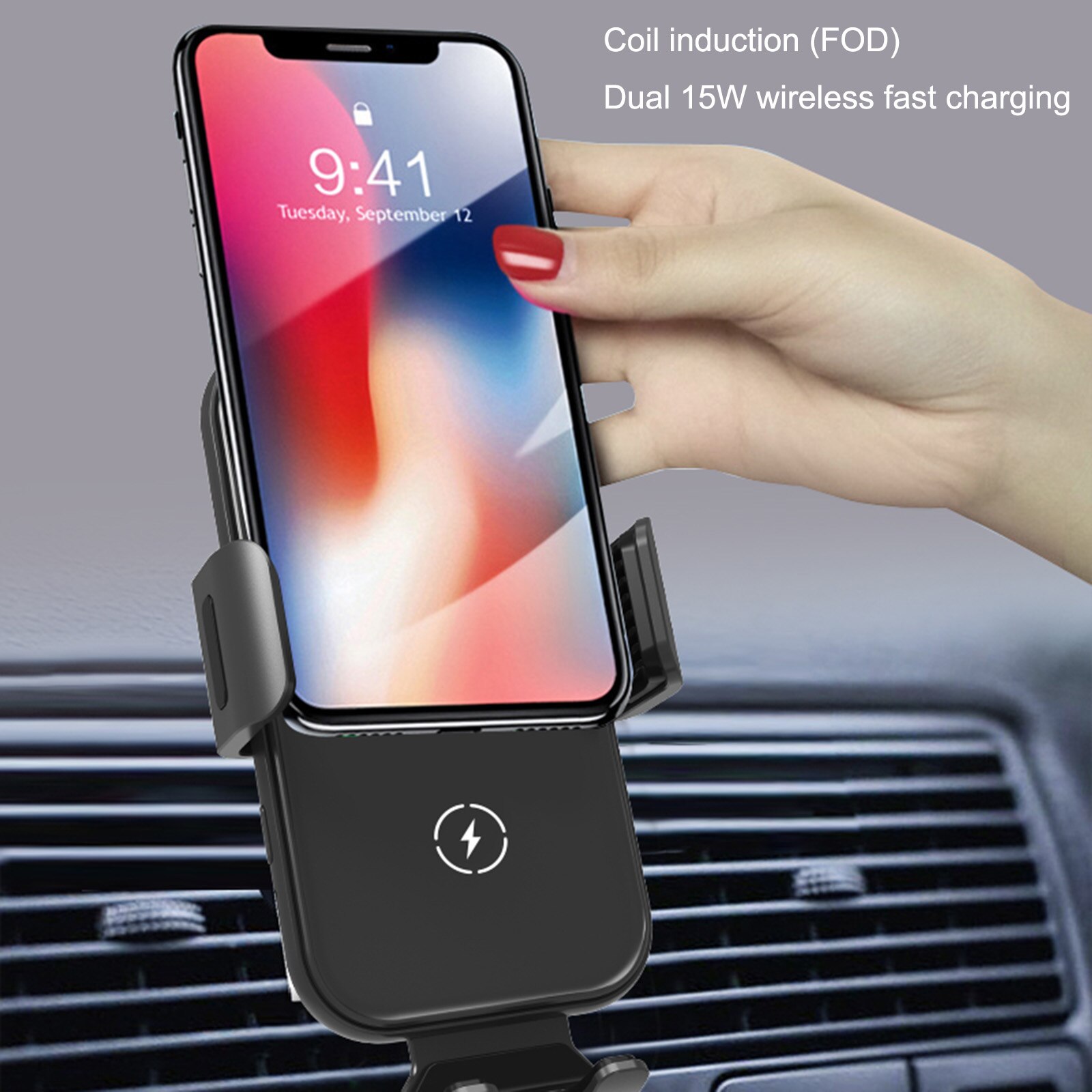 30w qi-autoladegerät mit kabelloser halterung für lüftungsschlitze im auto, kabelloses laden von smartphones, kompatibel mit samsung galaxy s3/ und z flip 3
