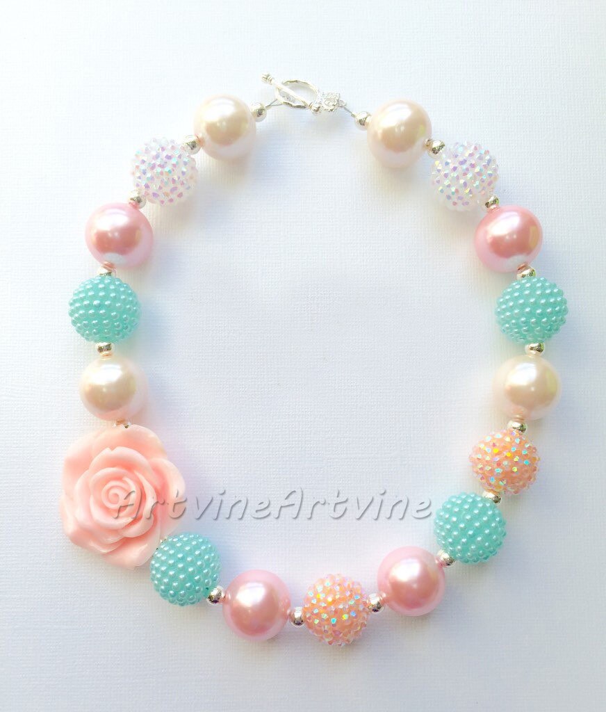 Perzik Mint Rose Baby Meisjes Bubblegum Perzik Peuter Ketting Chunky Baby Ketting C10