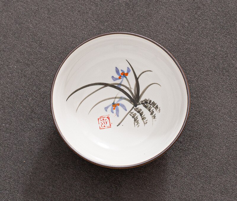 Hand Painted Lotus Chinese Pottery Cups Tea Cup Set Teaware Fish Plate For Tea Ceremony Teacup Dishes Buddha Coffee Mugs: Orchid cup