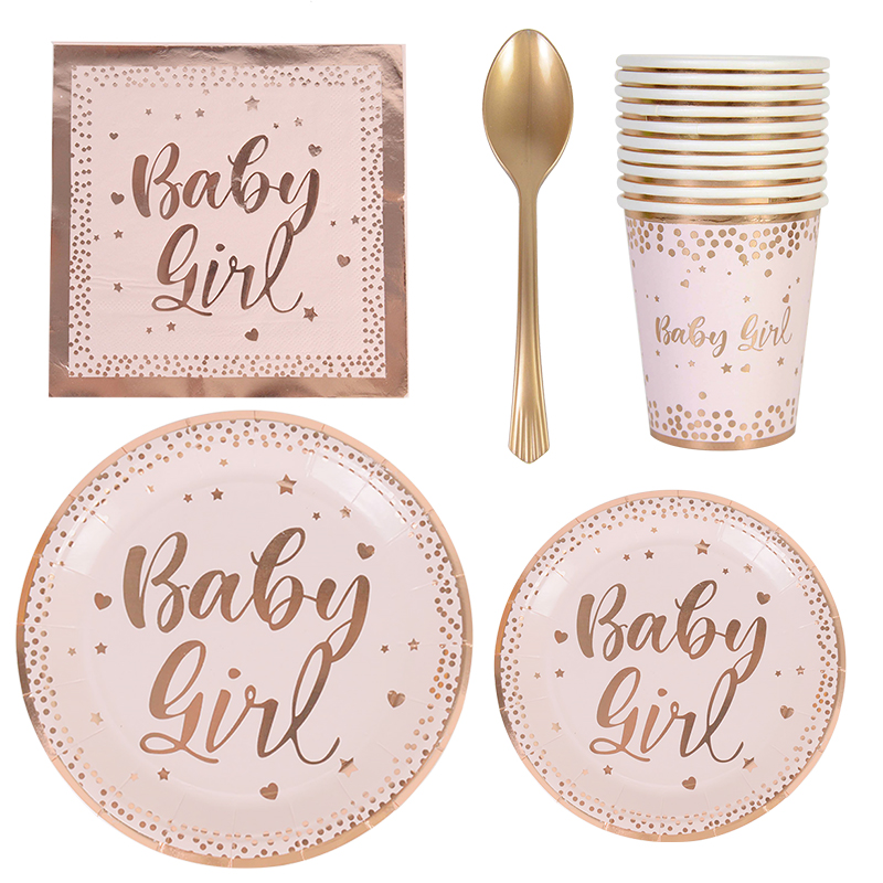Rose Gold Wegwerp Servies Set Papieren Borden Cups Baby Meisje Verjaardag Bruiloft Bachelorette Party Decora Baby Shower Servies