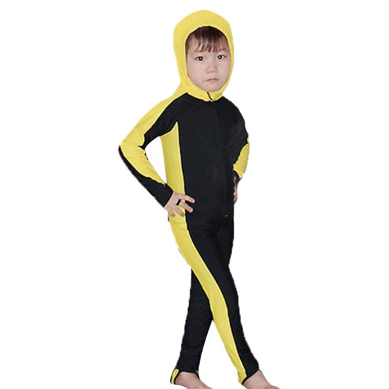 SBART Anti-UV Wetsuit Kids Lycra Hooded Long Sleeve one piece Suit Full Body Swimwear Boys Girls Dive Skins Diving Swim Suits: Yellow / M