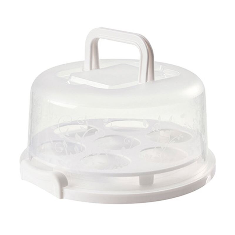 Recipiente portátil de plástico para Magdalena redonda, caja de almacenamiento para pasteles y postres, suministro de cocina: Blanco
