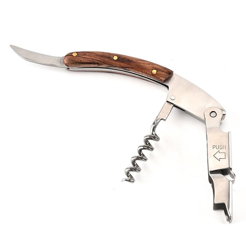 Bottle OpenerAll-in-one Stainless Steel Corkscrew with Wood Handle and Leather Case