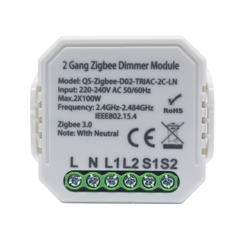 Smart Home Tuya Smart Zigbee Dimmer Module 1 2 Gang 220V Met Neutrale 2 Weg Draadloze Controle Werkt met Alexa Google: 2 way