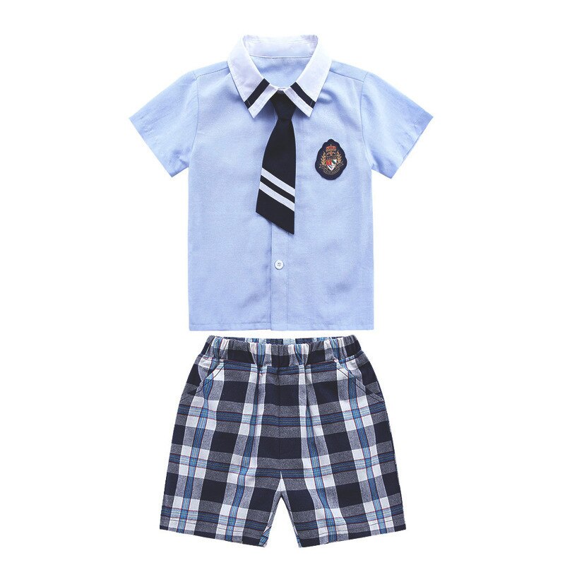 90-130cm Japanese Korean Style Plaid Student Girls School Uniform 2PCs Tops Skirt/shorts Clothing Set Dance Performance