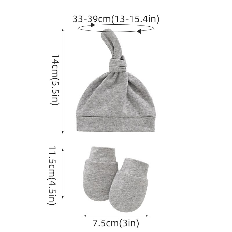 2 pezzi guanti cappello bambino Set morbido cotone neonato ragazzo berretto berretto guanti tinta unita primavera autunno nodo cappello neonato sonno