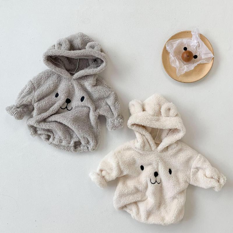 Winter baby lam wollen bodysuit baby jongens meisjes cartoon beer bodysuit kleding dikker warme baby jumpsuit babykostuums