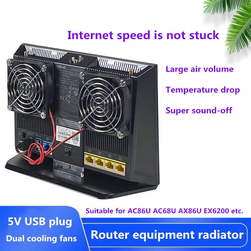 Double ventilateur de refroidissement ultra silencieux, 5V, prise usb, volume d'air élevé, adapté au radiateur de routeur sans fil RT-AC68U AC86U EX6200