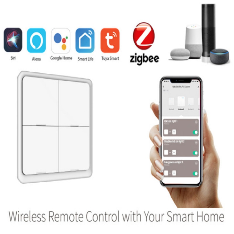 4 Gang Tuya Zigbee Switch Mechanical Push On/Off Button Controller With Battery Switch Benexmart Zigbee Wireless Smart Switch