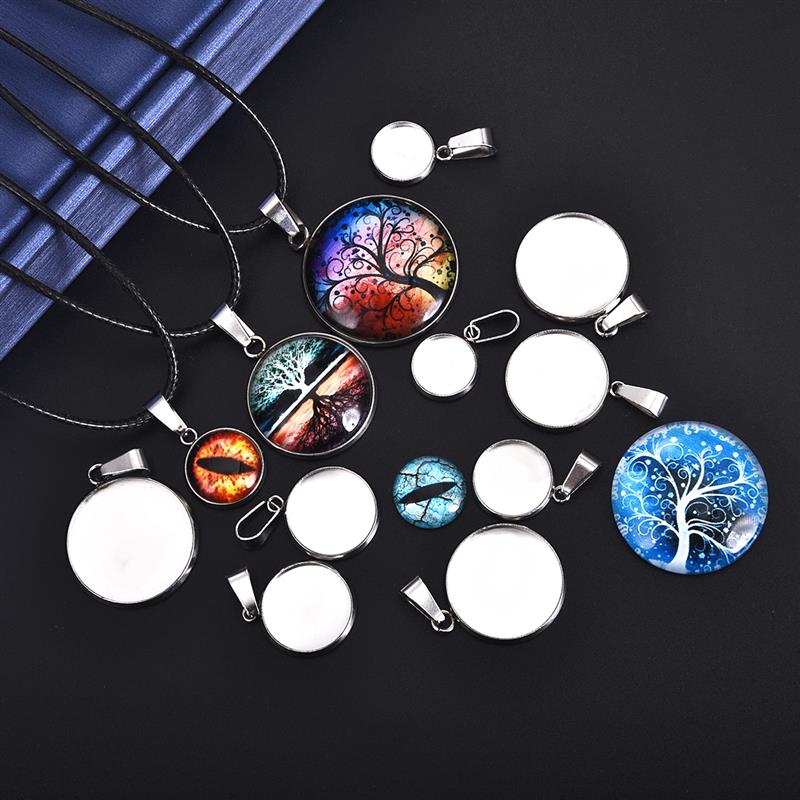 20pcs Stainless Steel Blanks Pendant Base Settings Cabochon Round 10/12/14/16/18/20/25/30mm Bezel Trays Jewelry Making Supplies