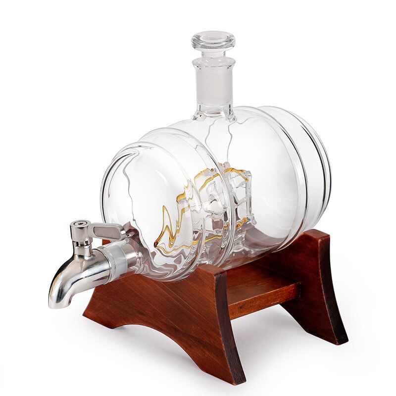 1000ml Barrel Shape Wine Dispenser, Glass Wine Bottle Holder, Whiskey Glass Wine Set Wine Decanter Hand Blown Glass: Default Title