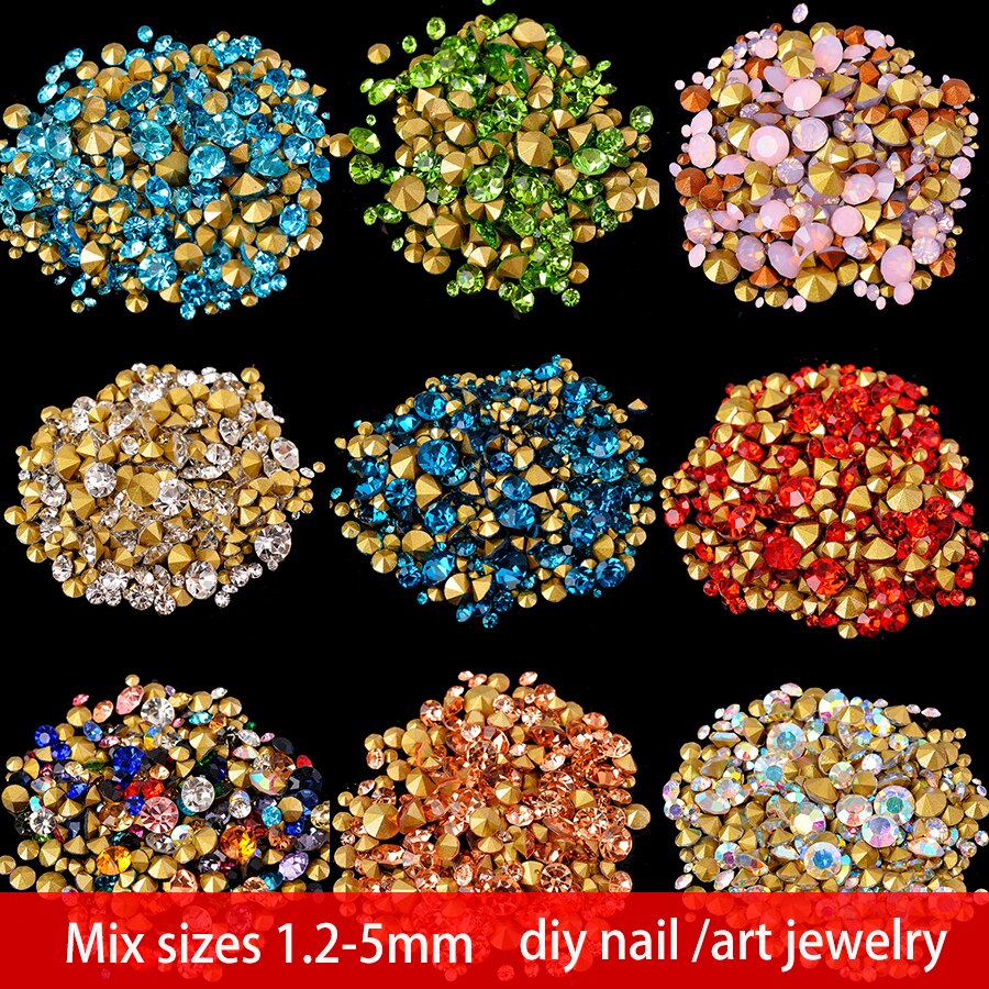 SS2-SS22 Mix Grootte 6Gram 200-400Pcs Alle Kleuren Kegel Point Rhinestone Voor 3D Nail Art Diy Sieraden applique Accessoires Decoratie