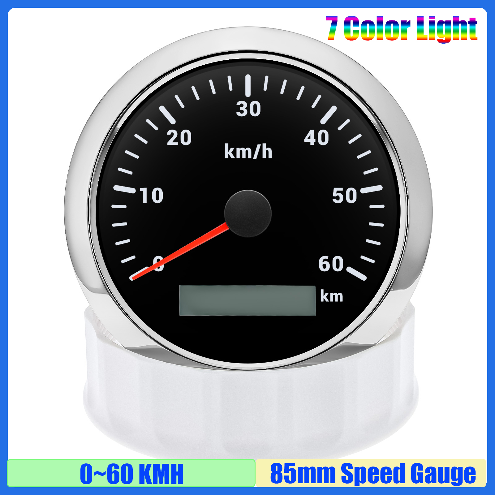 30 km/u ,60 km/u ,120 km/u ,200 km/u 85mm snelheidsmeter met 7 kleuren, analoge pulssignaal snelheidsmeter voor auto, boot, maritiem gebruik: Multi