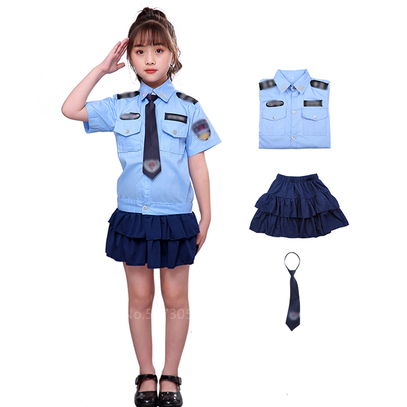 Tiny Cop Kids Army Suit Cosplay Girl Boy Fancy Costume Halloween Cosplay Traffic Police Uniform Carnival Party Special Force: Color2 / 110-120cm height