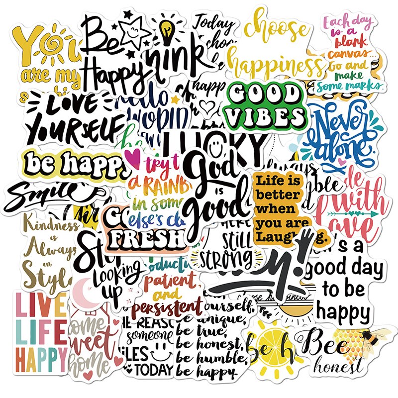 50 stücke Englisch Buchstaben Begriff Graffiti Aufkleber inspirierend Zitate Aufkleber Für Laptop Skateboard Scrapbooking freundlicher Aufkleber Pack